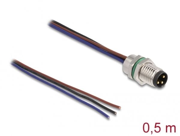 Delock - Netværkskabel - 3 pin M8 (han) til uisoleret ledning - 50 cm - 4.6 mm - lajittelu