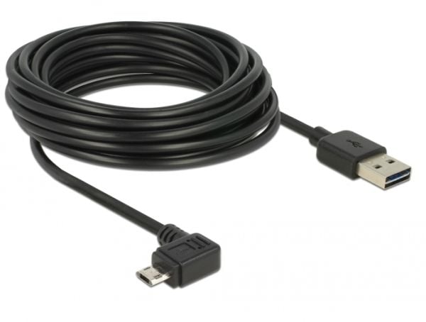 Delock Easy - USB-kabel - USB (hann) reversibel til Micro-USB type B (hann) venstre/høyre-vinklet, reversibel - USB 2.0 - 5 m - svart
