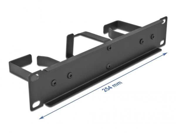 Delock - Panel for kabelhåndtering - med 3 metallkroker (2 x horisontal, 1 x vertikal) - skapmonterbar - svart - 1U - 10"