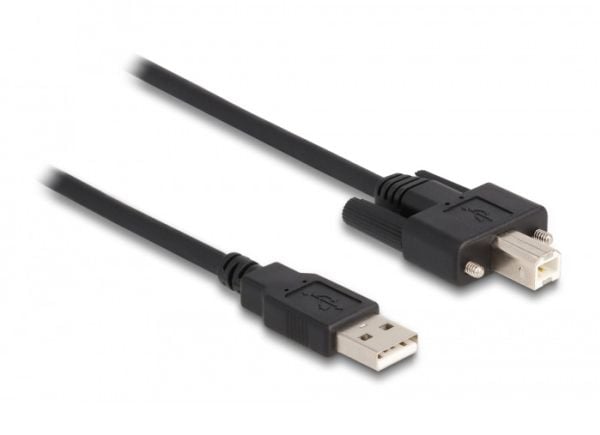 Delock - USB-kabel - USB (hann) til USB-type B (hann) - USB 2.0 - 2 m - tommelskruer - svart