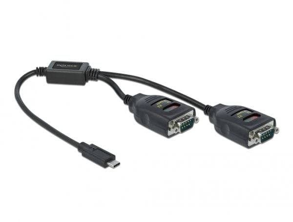 Delock Adapter USB Type-C to 2 x Serial RS-232 DB9 with 15 kV ESD protection - Seriell adapter - USB-C - RS-232 x 2