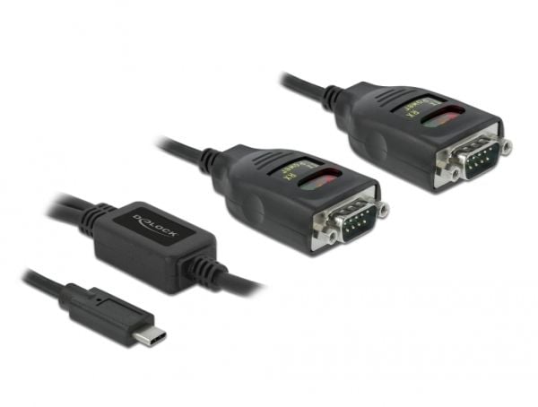 Delock Adapter USB Type-C to 2 x Serial RS-232 DB9 with 15 kV ESD protection - Seriell adapter - USB-C - RS-232 x 2
