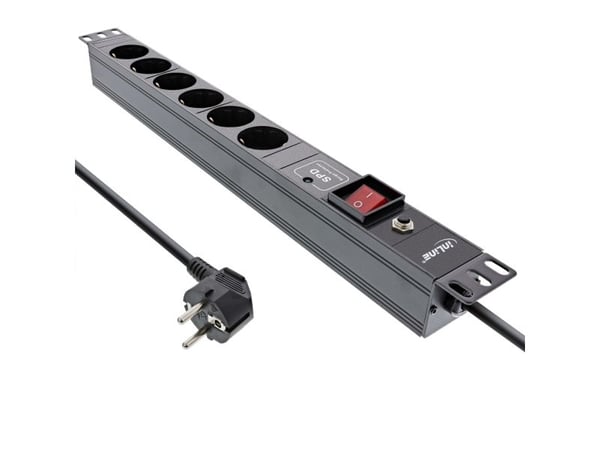 InLine 16416P, 6 AC-pistorasia(a), C14 liitin, IEC 320, 2500 W, 1,5 mm², C14 liitin, Musta