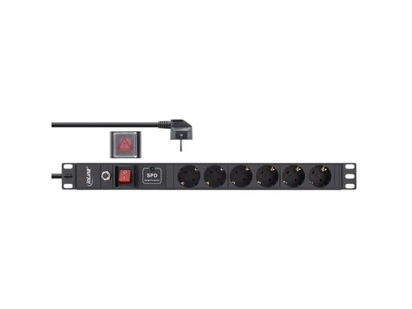 InLine 16416P, 6 AC-utganger, C14 kopling, IEC 320, 2500 W, 1,5 mm², C14 kopling, Svart
