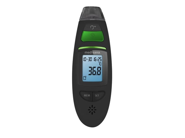 Medisana TM 750, Fjernmålingstermometer, Sort, Øre, Panne, Knapper, °C, Kroppstemperatur, Overflatetemperatur