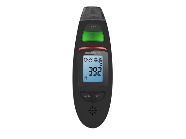 Medisana TM 750, Fjernmålingstermometer, Sort, Øre, Panne, Knapper, °C, Kroppstemperatur, Overflatetemperatur