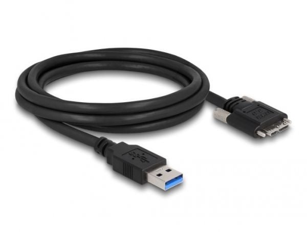 Delock - USB-kabel - USB-type A (hann) til Micro-USB Type B (hann) - USB 3.0 - 2 m - tommelskruer - svart