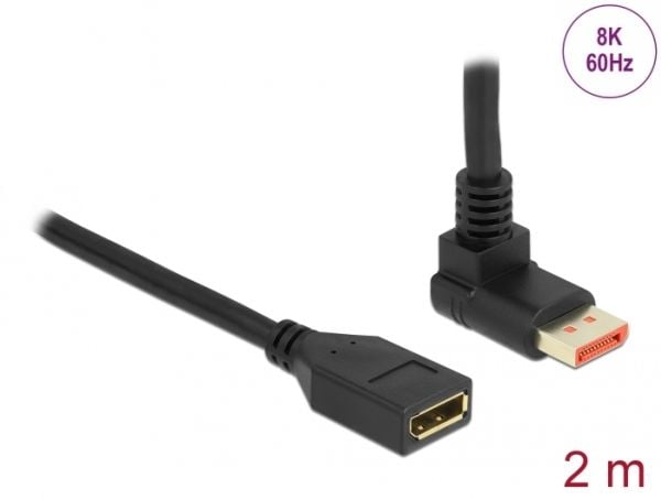 Delock - DisplayPort-forlengelseskabel - DisplayPort (hann) oppvinklet til DisplayPort (hunn) - DisplayPort 1.4 - 2 m - 8 K 60 Hz (7680 x 4320) stø...