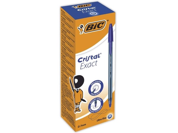 BIC Cristal Exact, Klipsi, Kuulakärkikynä, Sininen, 20 kpl, Erittäin hieno