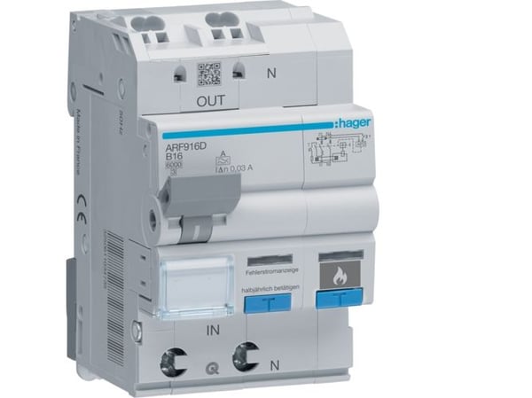 Hager ARF916D, 16 A, 230 V, 5,76 W, Tyyppi B, 3 moduuli(a), EN 62606, EN 61009-1