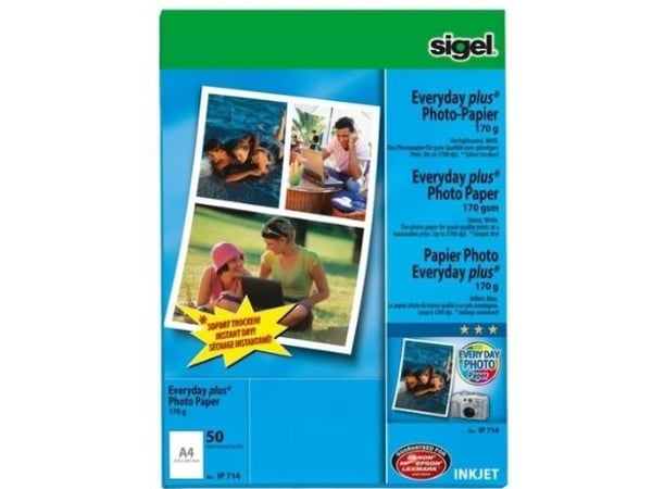 Sigel InkJet Everyday plus Photo Paper IP714 - Blank - hvit - A4 (210 x 297 mm) - 170 g/m² - 50 ark fotopapir