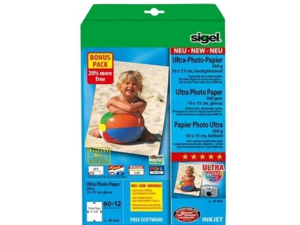 Sigel InkJet Ultra Photo Paper IP656 - Blank - briljant hvit - 10 x 15 mm - 260 g/m² - 72 ark fotopapir