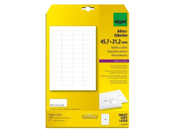 Sigel LA315, Hvit, Laser/Blekkskriver, Avrundet rektangel, A4, 4,57 cm, 2,12 cm
