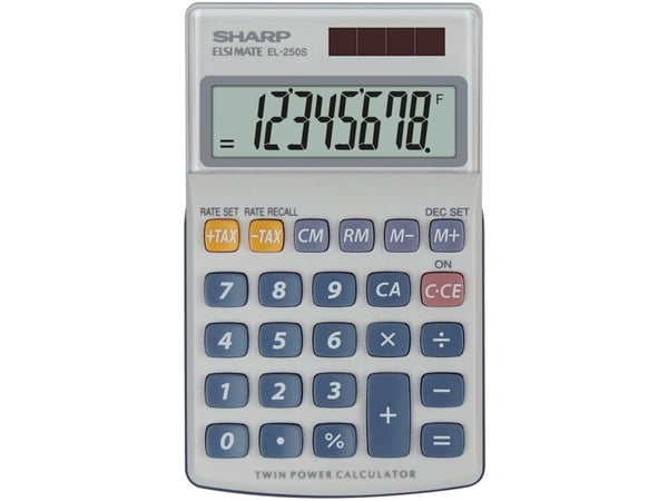Sharp EL-250S, Tasku, Perus, 8 lukua, Aurinko, Hopea