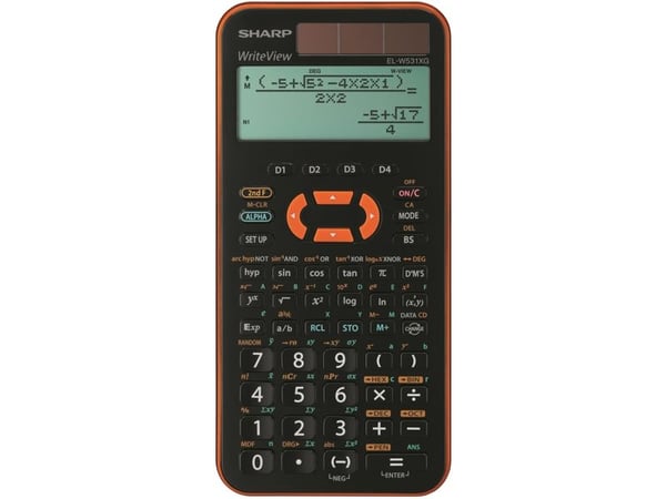 Sharp EL-W531XGYR, Lomme, Vitenskaplig, 2 linjer, Batteri/Solcelle, Svart, Oransje