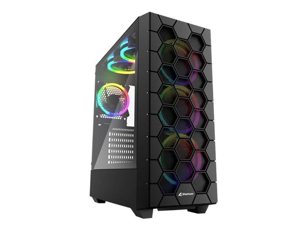 Sharkoon RGB Hex - Mid tower - ATX - genomskinlig sidopanel (härdat glas) - ingen strömförsörjning (ATX) - USB/ljud
