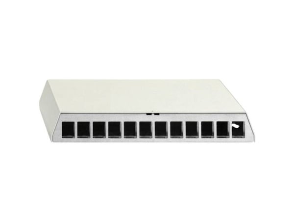 Rutenbeck PP-UM A-12 Ap rw patchpanel (blindplate) overflatemontasje, egnet for veggmontering, skrivebord, DIN-skinne, Pure White RAL 9010, 12 porter