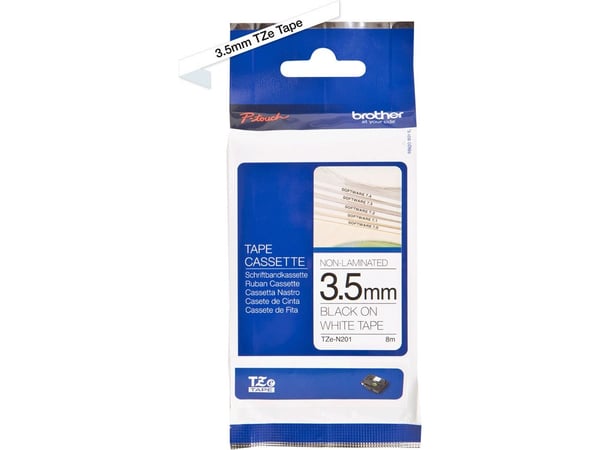 Brother TZe-N201 merketape – svart på hvitt 3,5 mm x 8 m – ikke-laminert