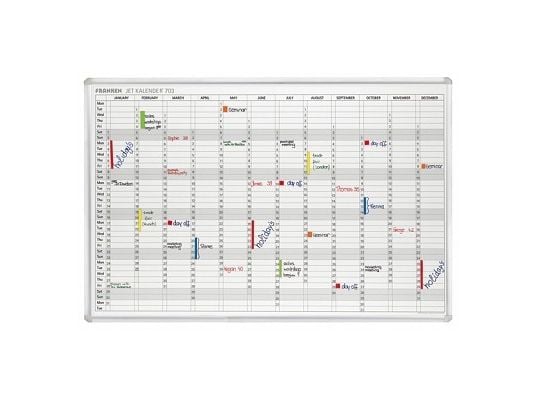 FRANKEN JetKalender 703 - Planleggingstavle med tørrvisking - årlig - veggmonterbar - 900 x 600 mm - magnetisk - hvit - sølvramme med lysegrå hjørner