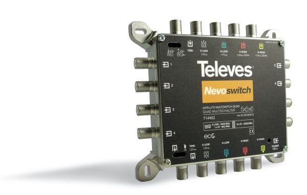 Televes 714402, 5 innganger, 11 utganger, 950 - 2400 MHz, 47 - 862 MHz, 4 dB, 2 dB