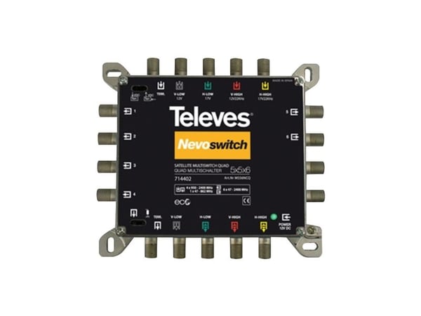 Televes 714402, 5 innganger, 11 utganger, 950 - 2400 MHz, 47 - 862 MHz, 4 dB, 2 dB