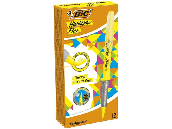 BIC Marking Highlighter Flex - Markeringspenn - gul - vannbasert fargestoffblekk - 1-4.3 mm (en pakke 12)