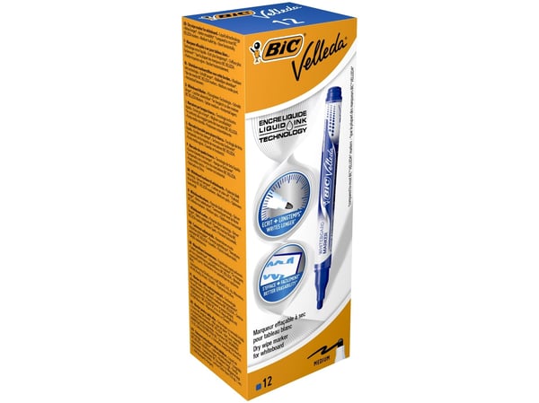 BIC VELLEDA - Markør - ikke-permanent - for whiteboard - blå - alkoholbasert blekk - 2.2 mm - medium (en pakke 12)