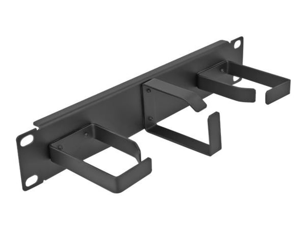 Delock - Panel for kabelhåndtering - med 3 metallkroker (2 x horisontal, 1 x vertikal) - skapmonterbar - svart - 1U - 10"