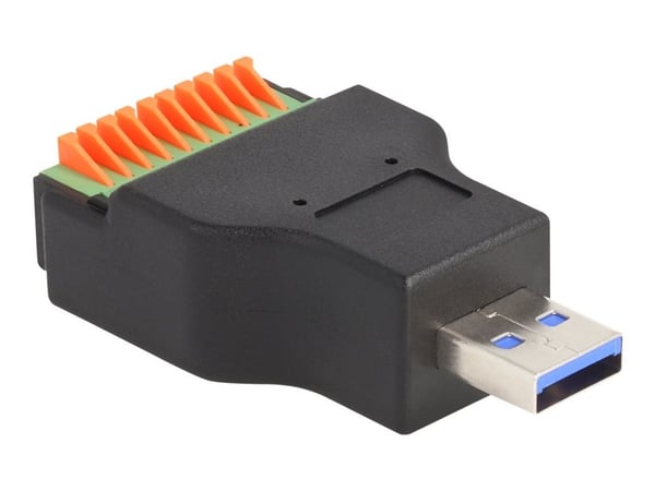 Delock - USB-sovitin - USB-tyyppi A (uros) 10-napaiseen liitinlohkoon - USB 3.2 Gen 1 - painike, 2,54 mm kaltevuus - musta/vihreä