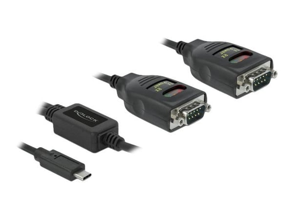 Delock-sovitin USB Type-C ja 2 x RS-232 DB9 sarjaportti 15 kV ESD-suojauksella - Sarjasovitin - USB-C - RS-232 x 2