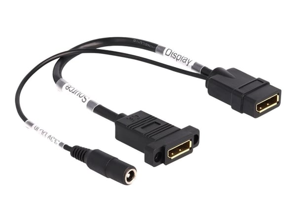 Delock - DisplayPort-kabel - DisplayPort (W) til DC-kontakt, DisplayPort (W) panelmonterbar - 30 cm - støtter 4K 60 Hz (3840 x 2160) - svart (87039)