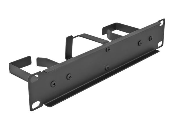 Delock - Panel for kabelhåndtering - med 3 metallkroker (2 x horisontal, 1 x vertikal) - skapmonterbar - svart - 1U - 10"