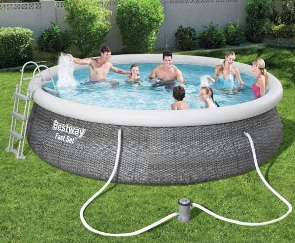 Bestway 57372, 12362 l, Oppblåsbart basseng, Voksen og barn, Stige, Grå, 38,8 kg