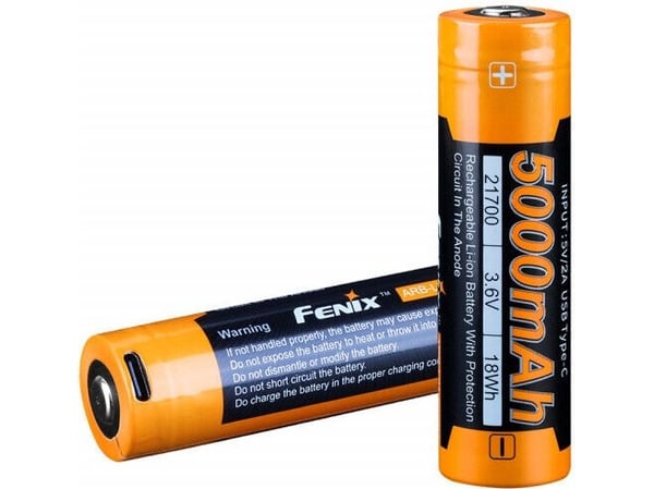 Fenix ARB-L21-5000U, Oppladbart batteri, Lithium-Ion (Li-Ion), 3,6 V, 5000 mAh, Overlading, Overutlading, Kortslutning, Svart, Gult