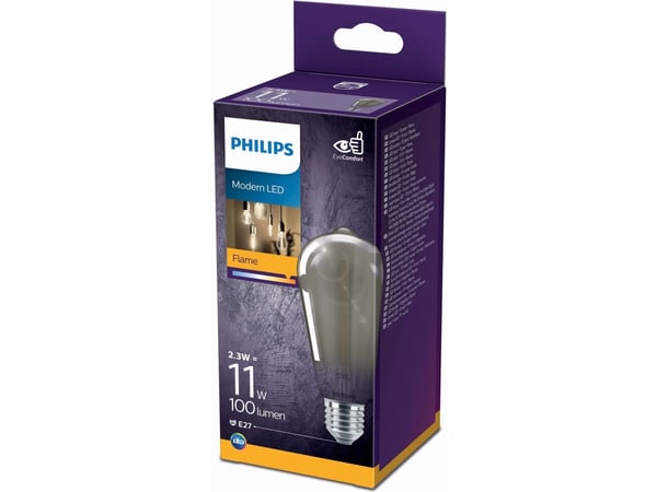 Philips - LED-filamentlyspære - form: ST64 - E27 - 2.3 W (ekvivalent 11 W) - flammelys - 1800 K - røkfarget