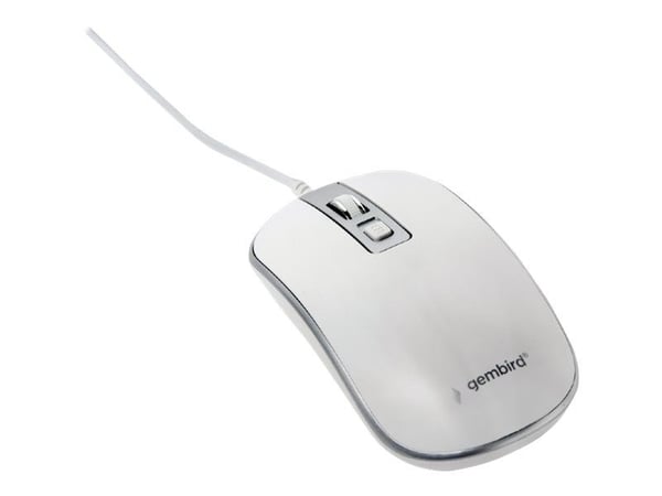 Gembird MUS-4B-06-WS - Mus - optisk - 4 knappar - kabelansluten - USB - vit, silver - blåsa