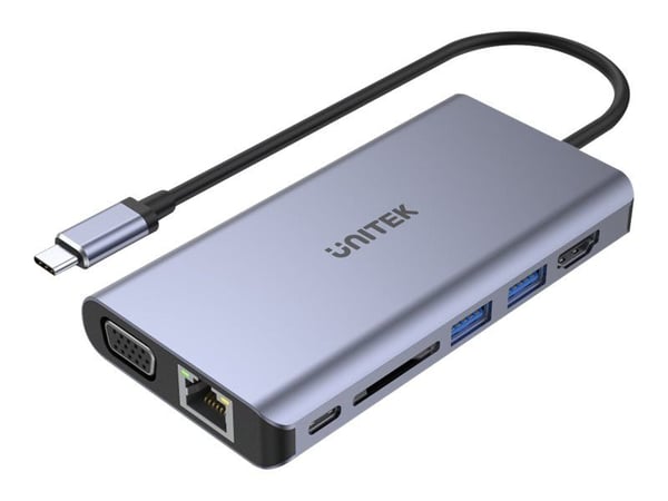 USB HUB Unitek HUB 8-i-1 USB-C 3.1; HDMI; VGA; RJ45; SD; PD 100W; D1019B