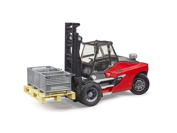 Bruder Linde HT160D gaffeltruck med pall og 3 pallgitter leketøy
