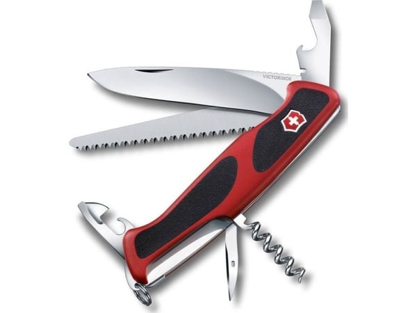 Victorinox Ranger Grip 55, Fällkniv med låsblad, Kniv med flera verktyg, Svart, Metallisk, Röd, 12 verktyg, 13 cm, 22,5 mm