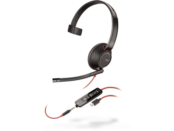 Poly Blackwire 5210 - 5200 Series - headset - på örat - kabelansluten - 3,5 mm kontakt, USB-C - Certifierad för Microsoft-teams