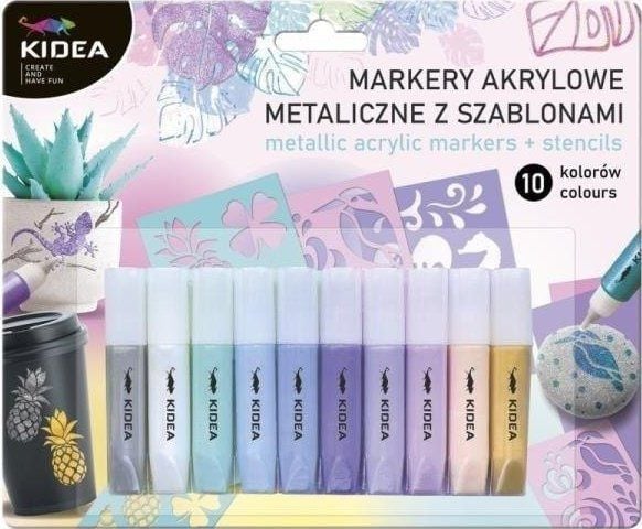 Derform Akryyliset metallivärimerkit 10 väriä ja sabluunat Kidea Derform Akryyliset metallivärimerkit 10 väriä ja sabluunat Kidea