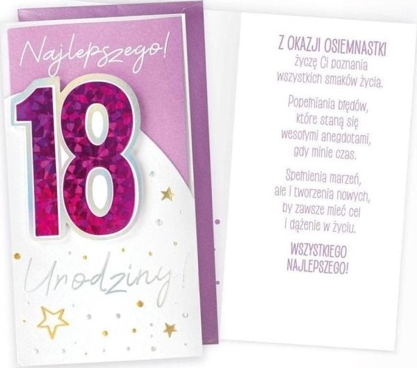 KUKARTKA gratulasjonskort 18 år bursdag PM-277