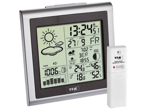 TFA-Dostmann 35.1145.54, Sølv, Inne hygrometer, Inne Termometer, Utendørs Fuktighetsmåler, Utendørs Barometer, Barometer, Hygrometer, Nedbør, Termo...