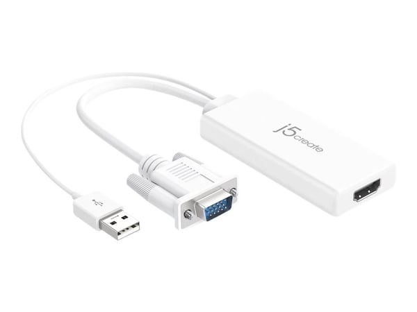 j5create JDA214 - Adapterkabel - HDMI hunn til USB, HD-15 (VGA) hann - 17.6 cm - hvit - 1920 x 1200 støtte