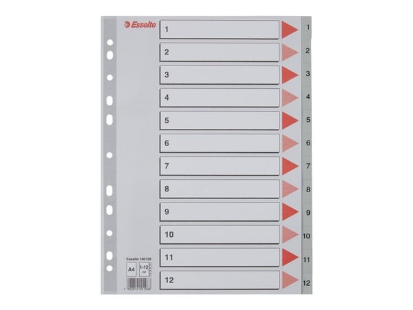 Register Esselte PP A4 1-12 grå  - (10 stk.)