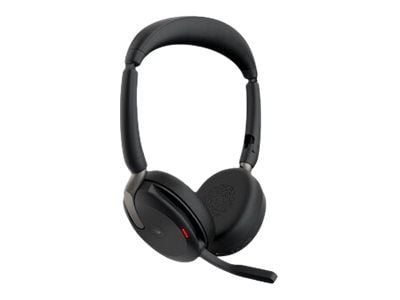 Jabra Evolve2 65 Flex MS Stereo - Hodesett - on-ear - Bluetooth - trådløs - aktiv støydemping - USB-A - svart - med trådløs ladepute - Certified fo...