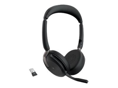 Jabra Evolve2 65 Flex MS Stereo - Hodesett - on-ear - Bluetooth - trådløs - aktiv støydemping - USB-A - svart - med trådløs ladepute - Certified fo...