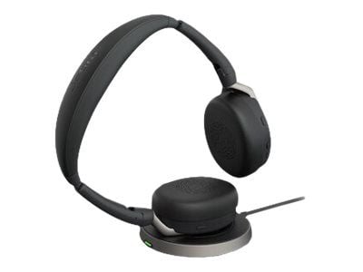 Jabra Evolve2 65 Flex MS Stereo - Hodesett - on-ear - Bluetooth - trådløs - aktiv støydemping - USB-A - svart - med trådløs ladepute - Certified fo...