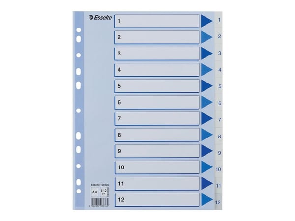 Esselte - Avdelare - förtryckt: 1-12 - för A4 (210 x 297 mm) - tabbad