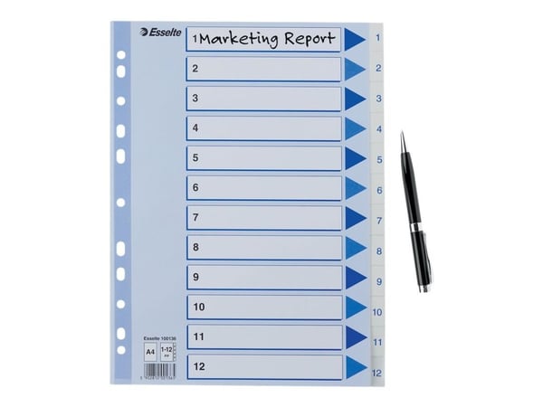 Esselte - Avdelare - förtryckt: 1-12 - för A4 (210 x 297 mm) - tabbad